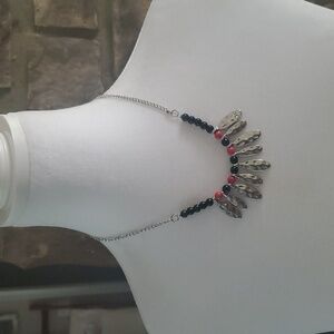 Elegant Silver-tone and Black/Red BEAD Necklace